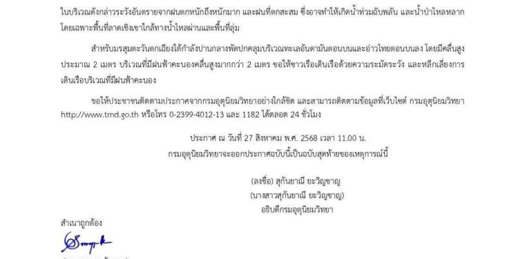 ประกาศแจ้งเตือนสถานการณ์น้ำท่วม อำเภอเวียงสา จังหวัดน่าน