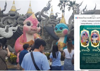 ปทุมธานี แห่ตั้งชื่อพญานาคน้อยล้นหลาม หนุ่มหอบกุหลาบ 99 ดอกแก้บนท้าวเวสฯของานแค่อาทิตย์เดียวเห็นผล