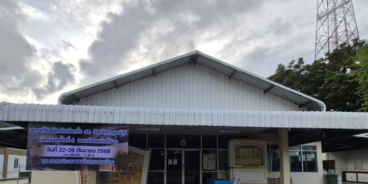 กาญจนบุรี - ผอ.กกต.ประจำเขตเลือกตั้ง สส.กาญจนบุรี เขต 4 จัดสถานที่พร้อมรับสมัครแล้ว เผย 22-26 ก.ย.แนะพกร่มกันฝนมาด้วย 12 กาญจนบุรี – ผอ.กกต.ประจำเขตเลือกตั้ง สส.กาญจนบุรี เขต 4 จัดสถานที่พร้อมรับสมัครแล้ว เผย 22-26 ก.ย.แนะพกร่มกันฝนมาด้วย