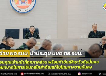 ผู้ช่วย ผอ.รมน. นำประชุม นขต.กอ.รมน. ขอบคุณเจ้าหน้าที่ทุกภาคส่วน พร้อมกำชับเฝ้าระวังภัยมั่นคง ยาเสพติด แรงงานผิดกฎหมาย และภัยไซเบอร์ ย้ำบทบาทในการเป็นกลไกสำคัญเพื่อแก้ไขปัญหาความมั่นคง