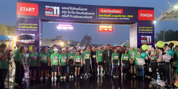 ยโสธรรวมพลัง เดิน-วิ่ง-ปั่น ป้องกันอัมพาต เฉลิมพระเกียรติในช่วงเช้าตรู่ของวันที่ 2 พฤศจิกายน 2568 ในช่วงเช้าตรู่