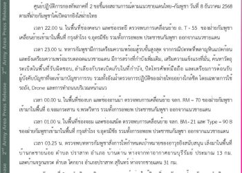 ศูนย์ปฏิบัติการกองทัพภาคที่ 2 สรุปสถานการณ์ตามแนวชายแดนไทย-กัมพูชา
