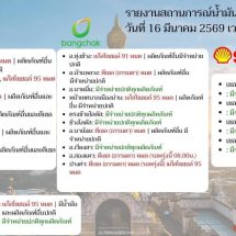 สำนักงานพลังงานจังหวัดน่านแจ้งข้อมูลสถานการณ์น้ำมันเชื้อเพลิงในพื้นที่ ประจำวันที่ 16 มีนาคม 2569