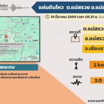 แผ่นดินไหว ขนาด 3.0 พื้นที่ ต.แม่สรวย อ.แม่สรวย จ.เชียงราย