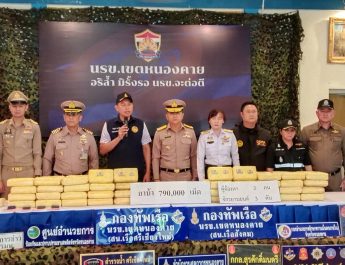 หนองคาย นรข.เขตหนองคาย แถลงข่าวรวบ 2 หนุ่ม เครือข่าย“อาเฉิน” ขบวนการค้ายาเสพติดรายใหญ่ พร้อมของกลางยาบ้า 7.9 แสน เม็ด มูลค่าประมาณ 39 ล้านบาท