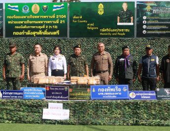 จังหวัดหนองคาย โดย ร้อย ฉก.ทพ.2104 บูรณาการหน่วยงานความมั่นคง ตรวจยึดยาบ้าพยายามลักลอบนำเข้าบริเวณริมฝั่งแม่น้ำโขง กว่า 240,000 เม็ด