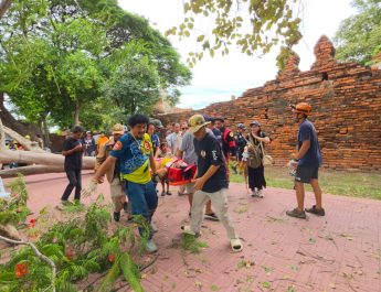 ระทึกกลางอุทยานประวัติศาสตร์ฯ ต้นไม้ขนาดใหญ่หักโค่นทับนักท่องเที่ยวชาวสเปน เจ็บ 4 ราย เจ้าหน้าที่เร่งช่วยเหลือผู้ว่าฯ อยุธยา สั่งดูแลนักท่องเที่ยวสเปนเหตุต้นไม้ล้มทับ เอ็กซเรย์ต้นไม้โบราณสถานยกเมือง