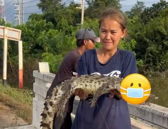 ปราจีนบุรี สาวโพสต์ภาพจับจระเข้ได้